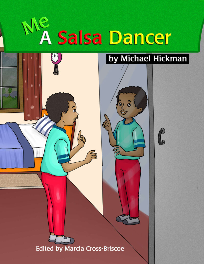 Illustration of the boy standing in front of the mirror