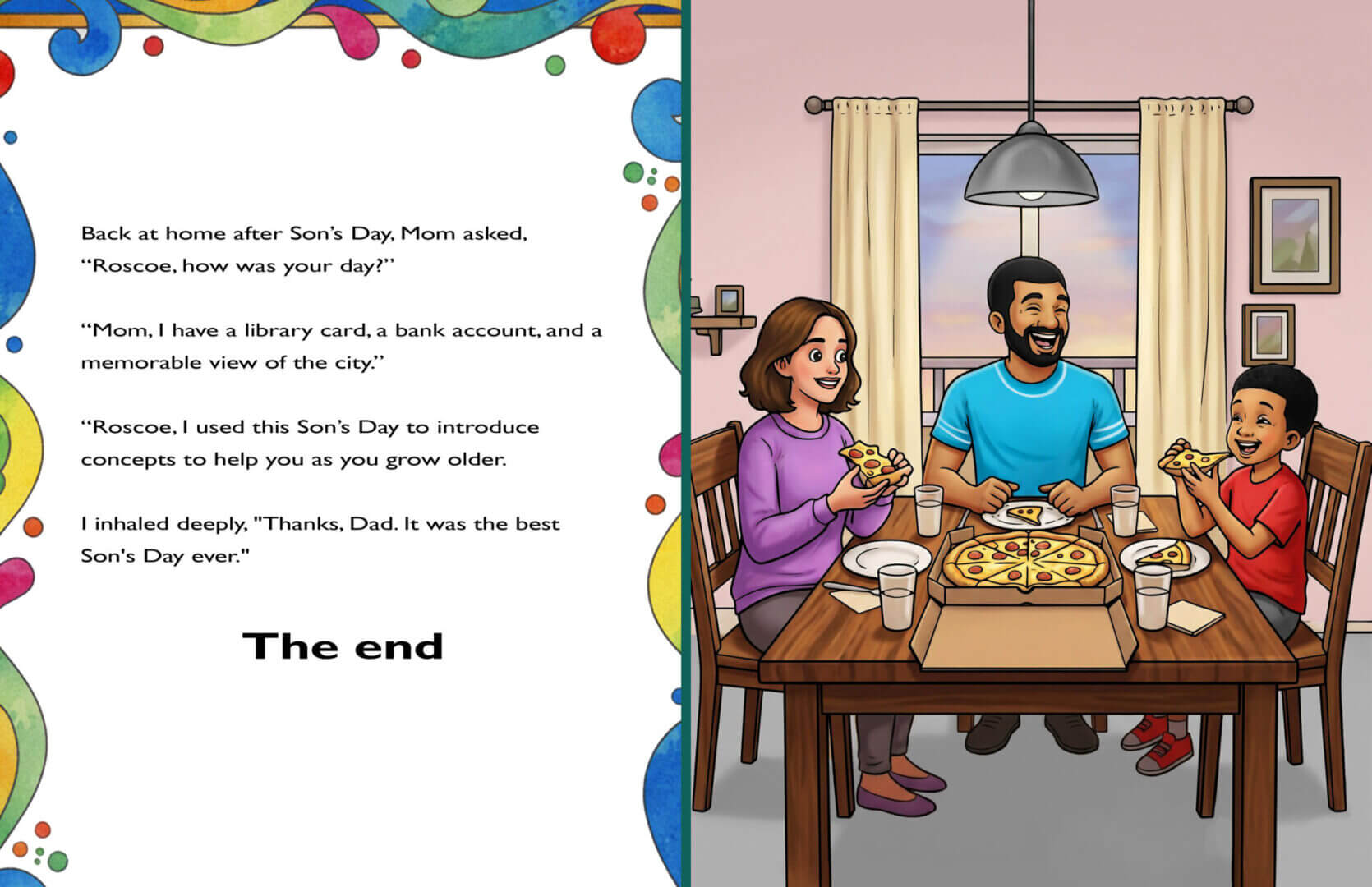 Family enjoying pizza dinner at home